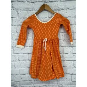 Eleanor Rose Orange White Polka Dot Kids Girls Dress Size 5-6 Long Sleeve Cotton